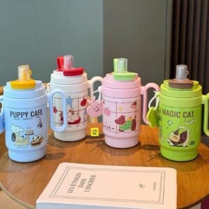 Trendy Kiids Cute Character Water Bottle with Handle & Straw